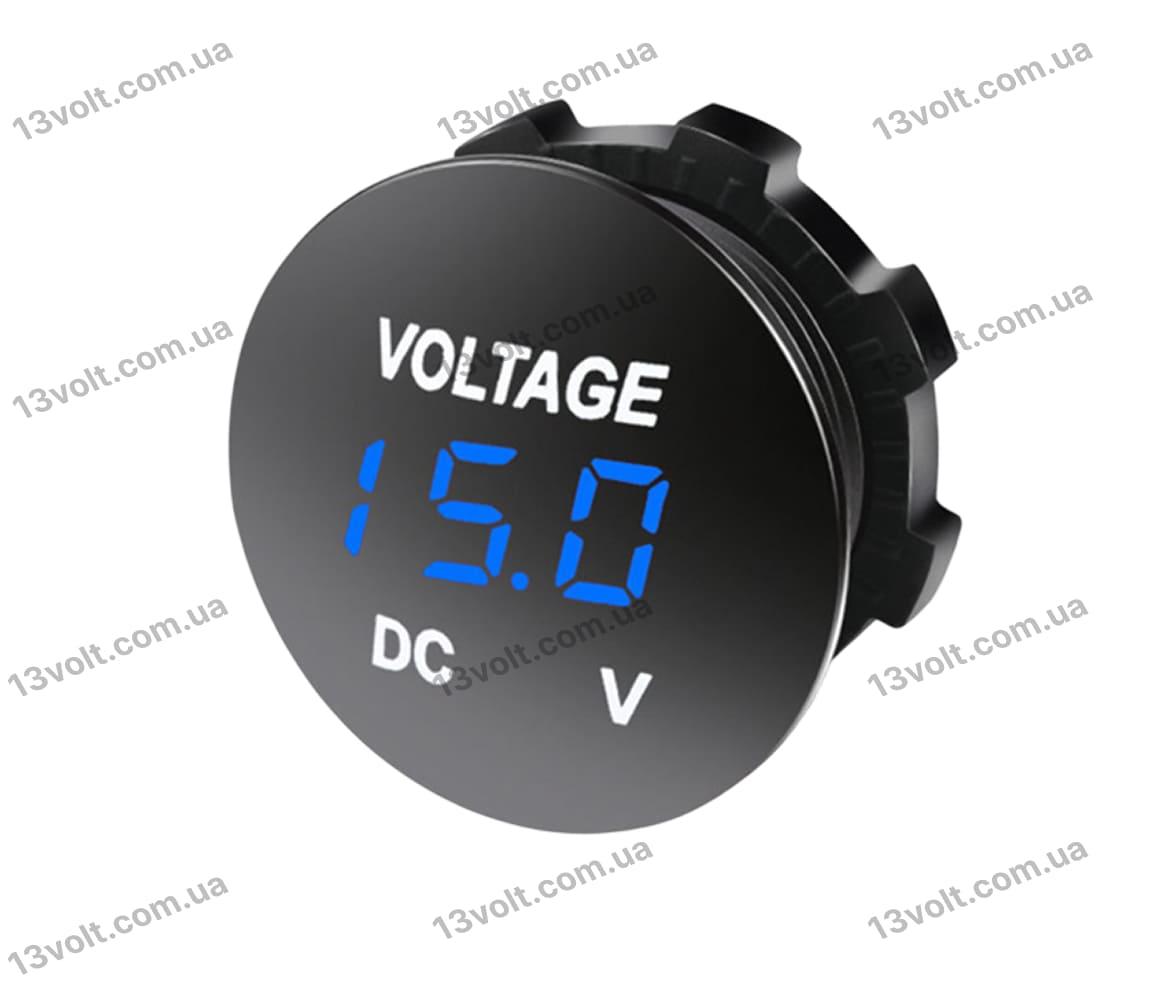Вольтметр врізний 15V D = 28 mm, синій індикатор V-2 28blue, фото 1
