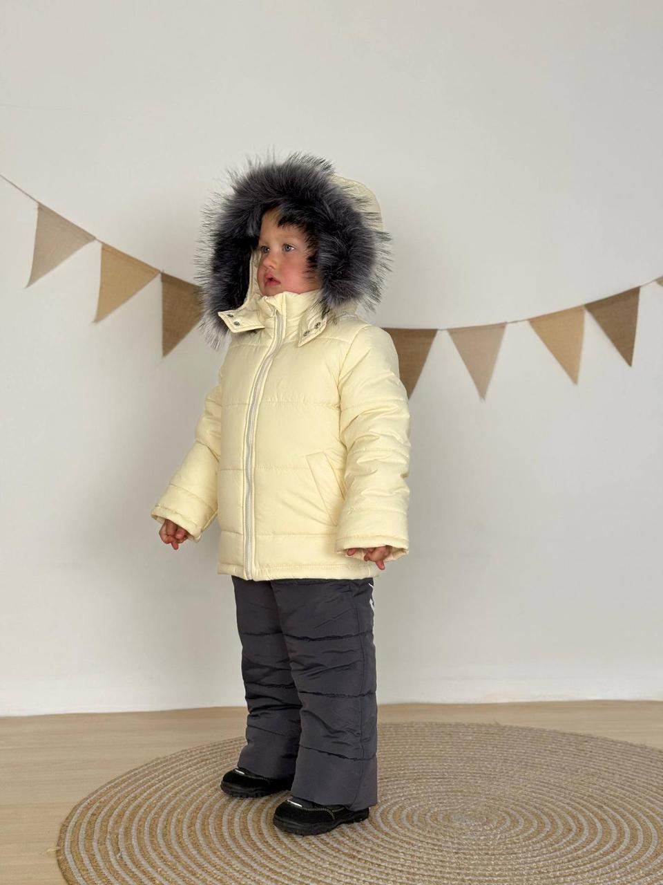 Дитячий зимовий комбінезон "Milk" 3 в 1 - куртка і полукомбінезон для хлопчика та дівчинки (розміри 86/92, 92/98 і 98/104 см), фото 1