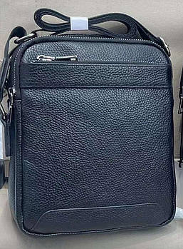 Чоловіча сумка чорна на блискавці з кишенею з натуральної шкіри Liza