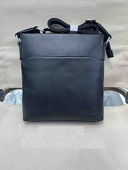 Чоловіча сумка чорна на блискавці з кишенями 25*24 см із натуральної шкіри Liza