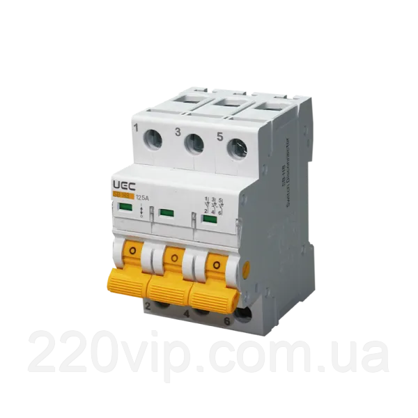 Вимикач навантаження UEC SB-H8 3P 125A IEK, MSD-3-125 ІЕК, рубильник модульний у щит, бокс розподільний, фото 1