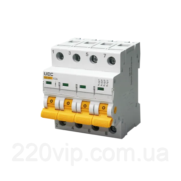 Вимикач навантаження UEC SB-H8 4P 63A IEK, MSD-4-063 ІЕК, рубильник модульний у щит, бокс розподільний, фото 1