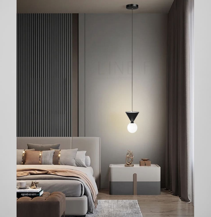 Чорний підвісний світильник із конусним дизайном та білим плафоном MJ350/1 BK, фото 1