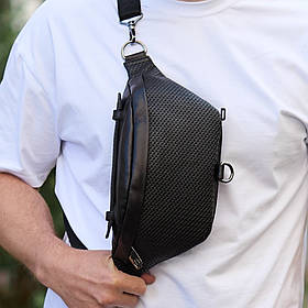 Чоловіча бананка з натуральної шкіри 22х27х8 / поясний слінг / рюкзак на пояс чорний
