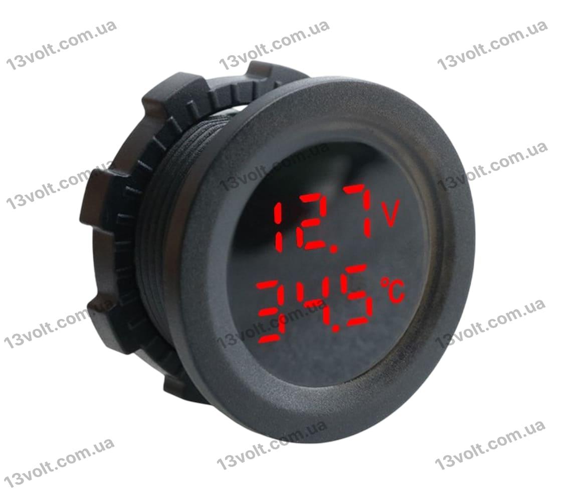 Вольтметр цифровий з датчиком температури DC 12-15V, червоне підсвічування BJJ 2-17red, фото 1