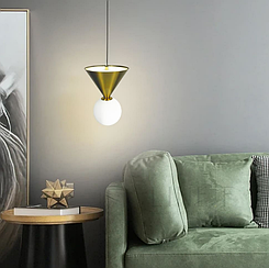 Латунний підвісний світильник із конусним дизайном та білим плафоном MJ350/1 AB