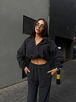 Костюм жіночий турецький двосторонній фліс кофта укорочена на блискавці з капюшоном і штани 42-44 46-48