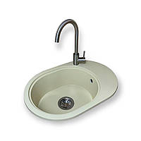 Гранітна мийка Epelli Ampelio 610*420 з отвором для змішувача та переливом і крилом Avorio