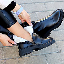 Базові повсякденні чорні зимові черевики натуральна шкіра