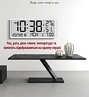 Годинник Deepfox DS-8303 LCD цифровий електронний настінний/настільний Будильник Дата Температура Вологість 34х15см, фото 4