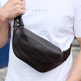 Сумка чоловіча через плече 29х14х8 / шкіряна бананка / сумочка слінг для телефону / темно коричнева