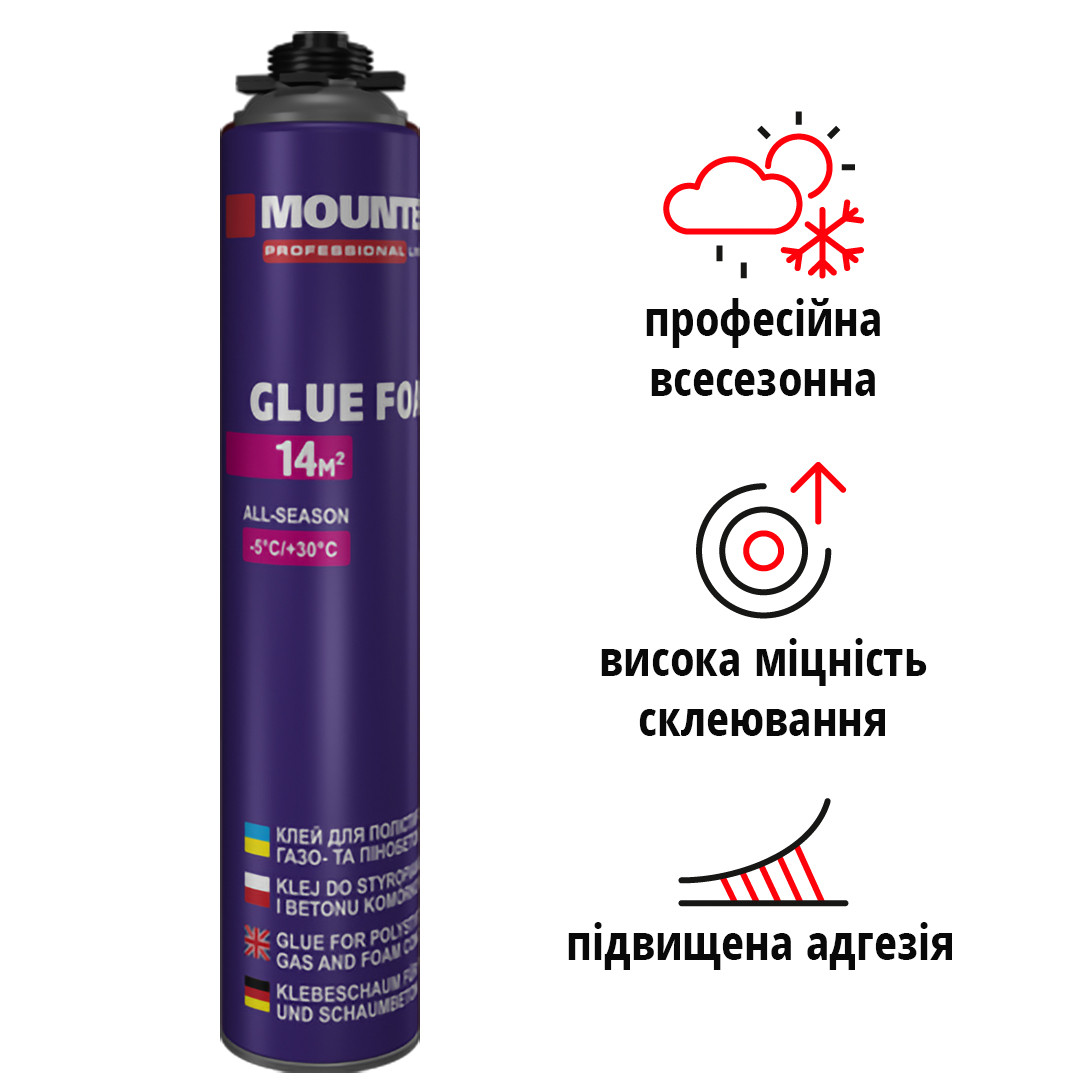 Клей-піна професійна для полістиролу та пінобетону Mounter PRO (860мл), фото 1