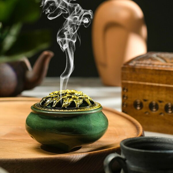 Аромакурильниця підставка для пахощів «Нефрит» кераміка, зелена, фото 1