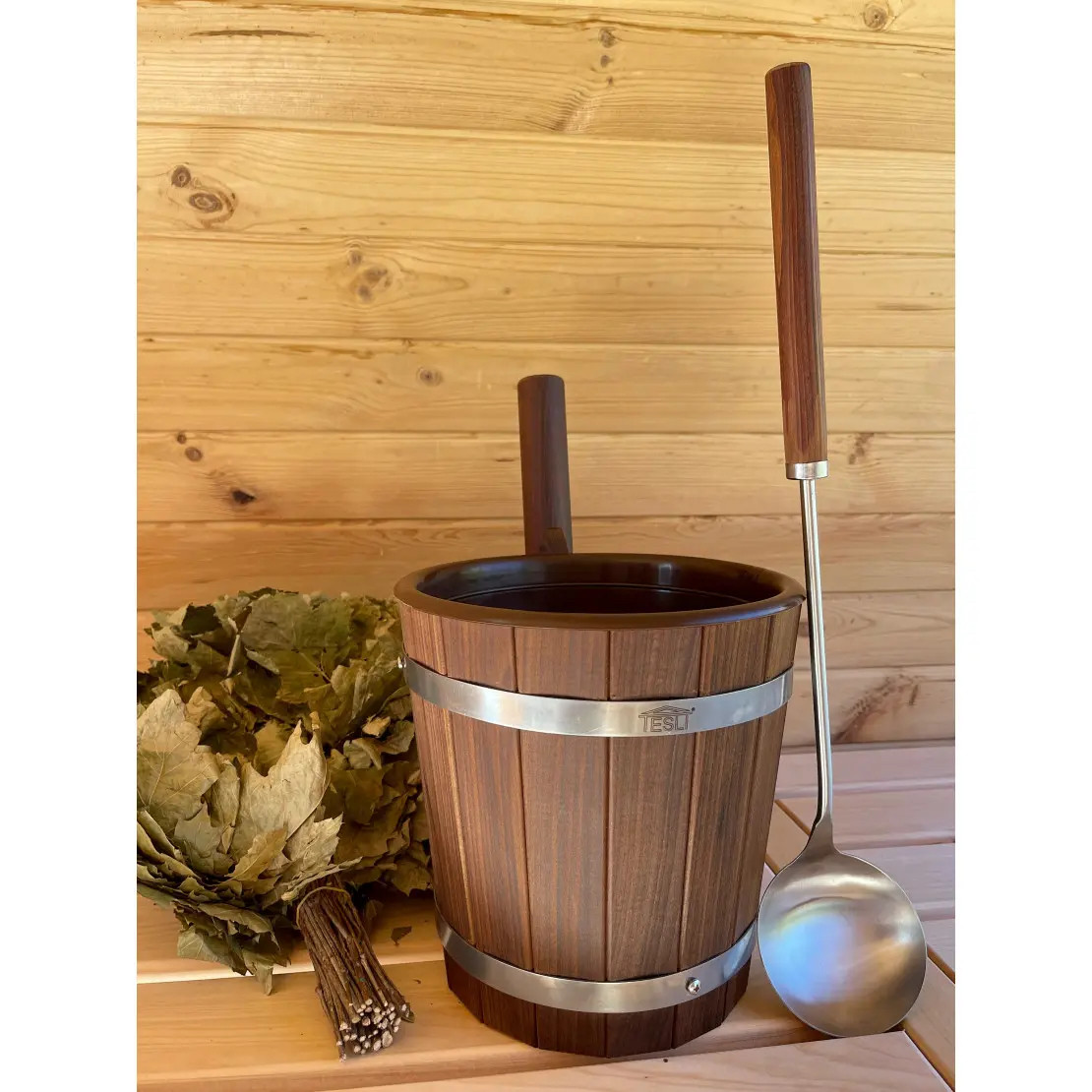 Набір №2 для лазні та сауни (шайка 5 л, черпак) термодерево, фото 1