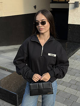 👕 Jacquemus High Collar Half-Zip Grosgrain Sweatshirt Black S