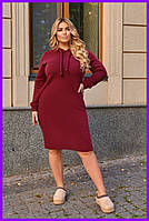 Женское теплое платье худи осень зима флис трикотаж длинный рукав манжеты миди 5 цветов 42-60