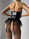 Латексне боді із сіткою та підв'язками еротичне чорне боді, фото 5