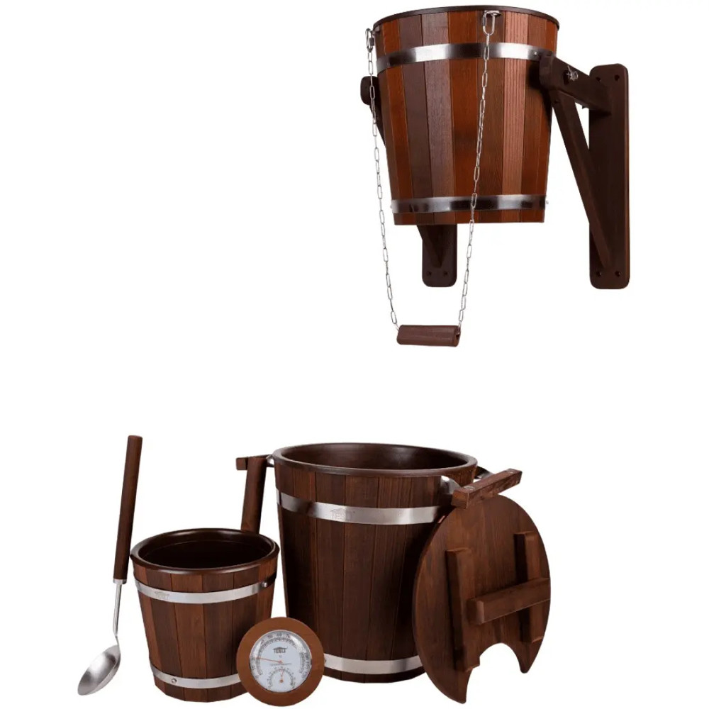 Набір №12 для лазні та сауни (відро водоспад 20 л, запарник 20 л, шайка 5 л, черпак, термогігрометр), фото 1