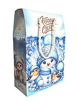 Новорічна коробка для цукерок до 800 г Сніговик із ручкою шнурівкою