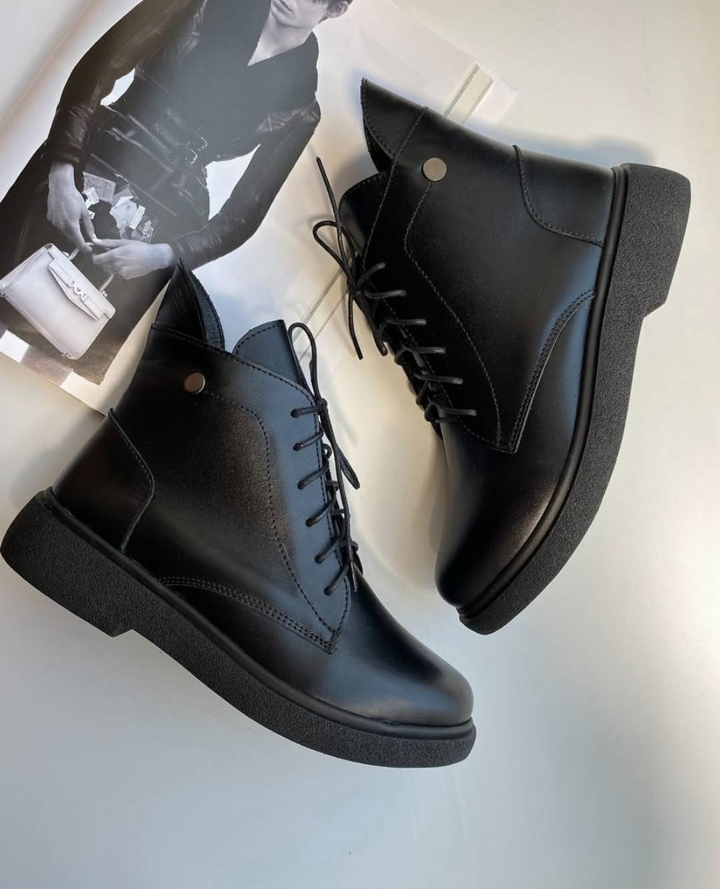 Черевики шкіряні класичні жіночі демісезон чорні, фото 1