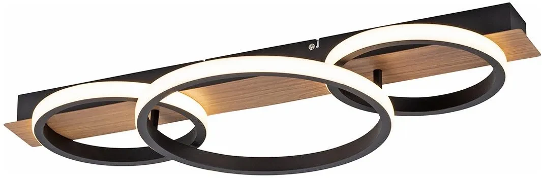 Плафон Paul Neuhaus Marien чорний з деревом, 3-точковий LED, фото 1