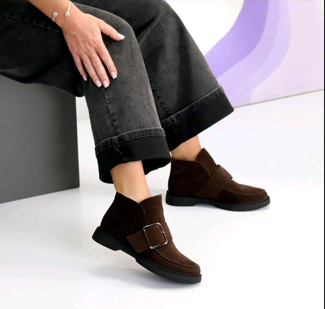 Ботіночки замшеві жіночі демісезон коричневі, фото 1