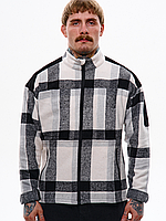 Рубашка фланелевая мужская в клетку теплая куртка шакет Warrior черно-белая