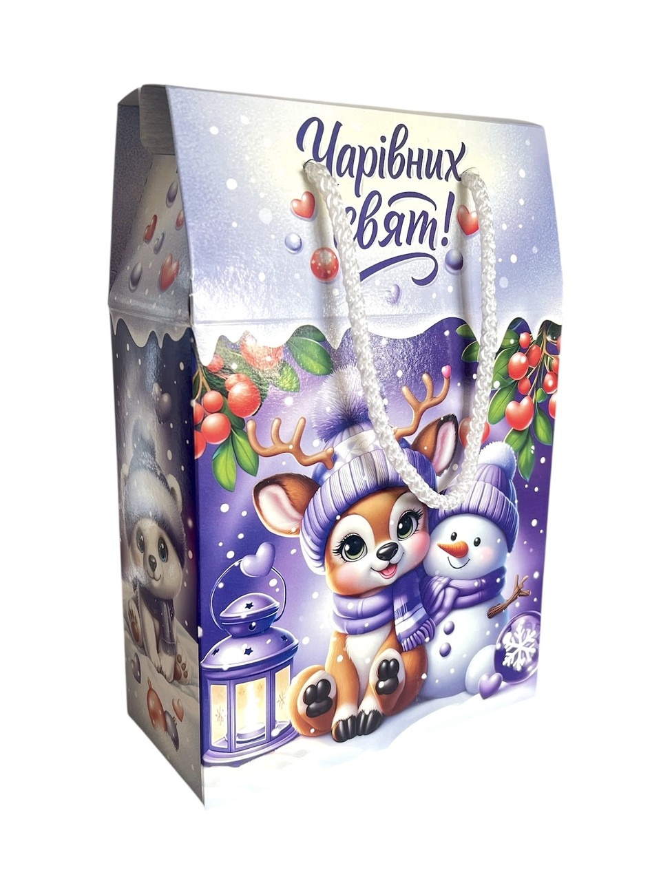 Новорічна коробка для цукерок до 800 г Бембі з ручкою шнурівкою, фото 1
