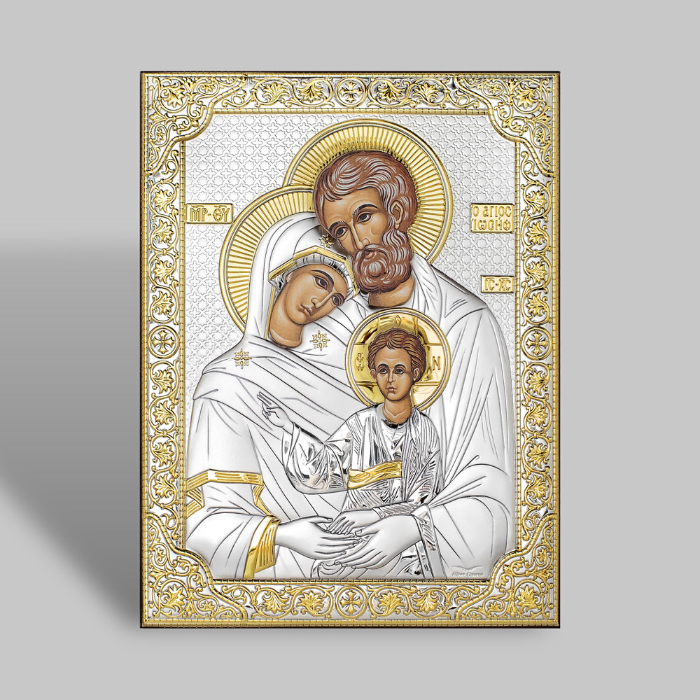 Срібна ікона 12х16 см "Святе Сімейство" на дереві із Греції., фото 1