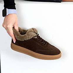 Класні зимові кросівки натуральна замша опушка цигейка колір Шоколад