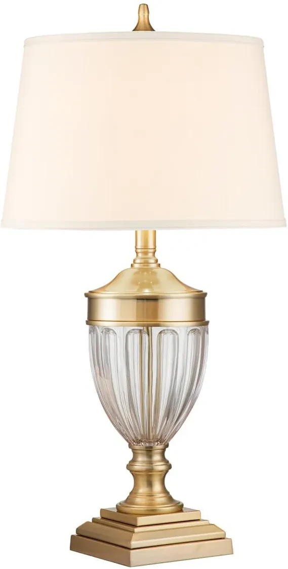 Настільна лампа Elstead Dennison 1xE27 100W сталь, скло, льон, латунь, фото 1