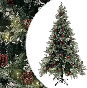 Ялинка vidaXL з LED і шишками зелено-біла 195см ПВХ PE 9549059