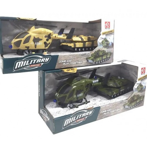 Військова техніка RJ6850 набір: вертоліт+танк Інерц.батар.муз.світ.2 вида в коробці 33*12*15 см