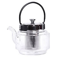 Заварник скляний чайник 1.1 л з ручкою і фільтром прозорий HP-33-4