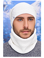 Шапка чоловіча та снуд на флісі. Комплект Вінс білий