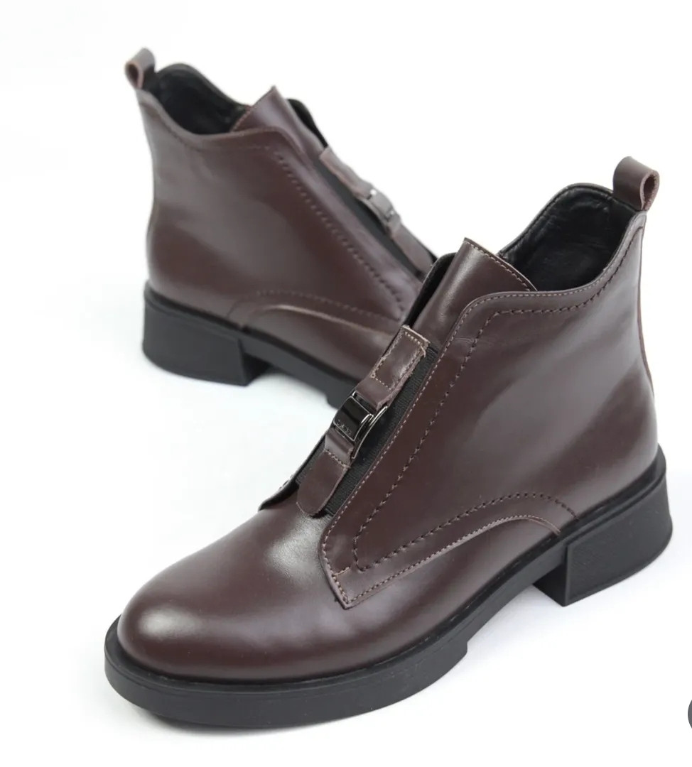 Черевики шкіряні жіночі демісезон класичні коричневі, фото 1