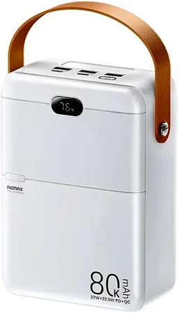 REMAX потужний повербанк 80000 мА·год (27 Вт + 22.5 Вт) з 4 виходами, PD/QC та ліхтарем, білий, фото 1