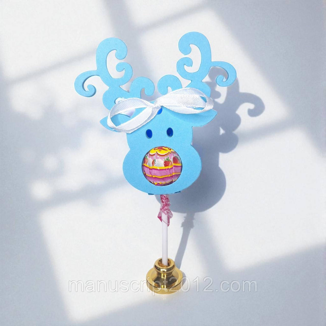 Подарункова упаковка для льодяника, чупа-чупса, цукерки "Олень" (100х95мм.) блакитна