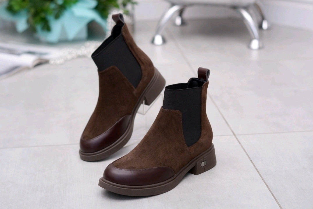 Черевики челсі жіночі шкіряні зимові коричневі, фото 1