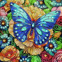 Діамантова мозаїка Синій метелик, 25х25 см, на підрамнику