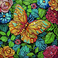 Діамантова мозаїка Жовтий метелик, 25х25 см, на підрамнику