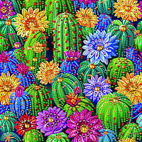 Діамантова мозаїка Квітучі кактуси, 25х25 см, на підрамнику
