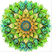 Діамантова мозаїка Синьо-зелена квітка, 25х25 см, на підрамнику