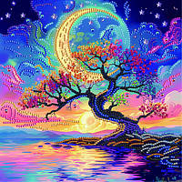 Діамантова мозаїка Дерево в місячному сяйві, 25х25 см, на підрамнику