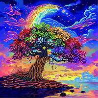 Діамантова мозаїка Дерево мрій, 25х25 см, на підрамнику