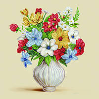 Діамантова мозаїка Квіти в вазі, 25х25 см, на підрамнику