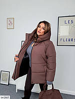 Куртка жіноча зимова стильна модна зручна повсякденна під горло з капюшоном розміри батал 50-56