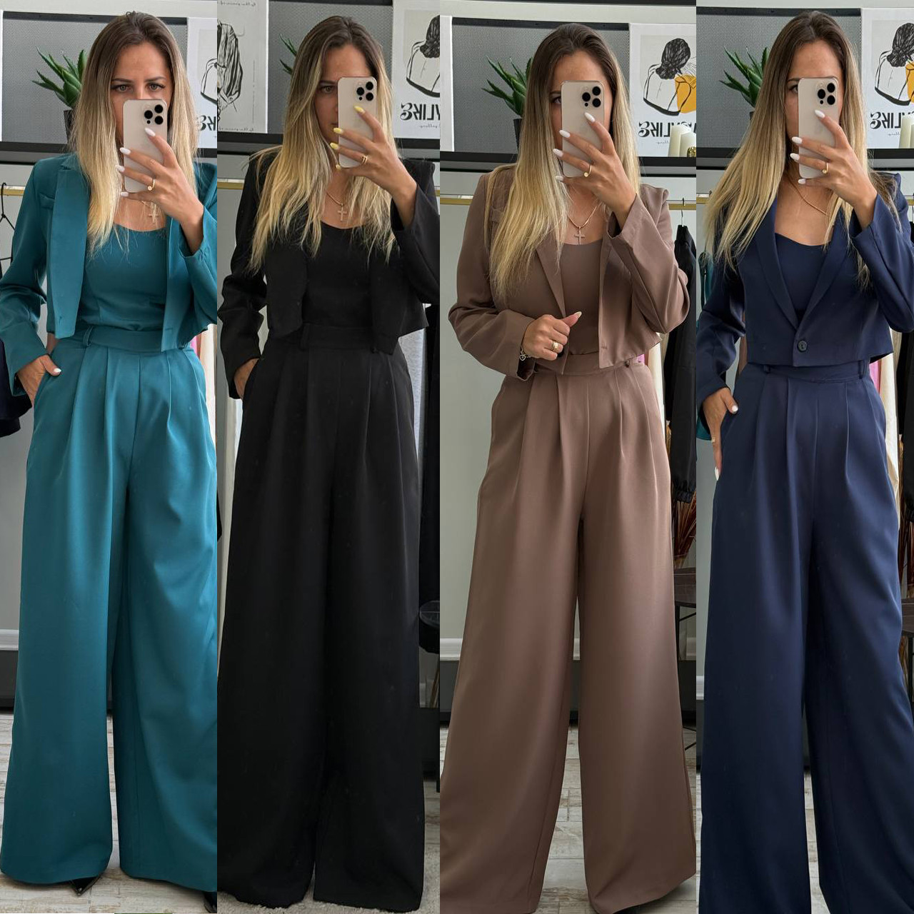 Костюм-трійка: топ, штани та піджак Модель: 1554-1176 Тканина: костюмка Кольори: чорний, молочний, капучино, темно-синій, ізумруд, фото 1