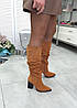 Чоботи жіночі зимові замшеві на підборах рудого кольору, фото 4
