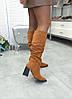 Чоботи жіночі зимові замшеві на підборах рудого кольору, фото 2